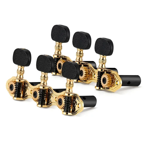 Clavijas de afinación de guitarra clásica, perilla negra chapada en oro, cabezal de máquina para juego de accesorios de guitarra clásica