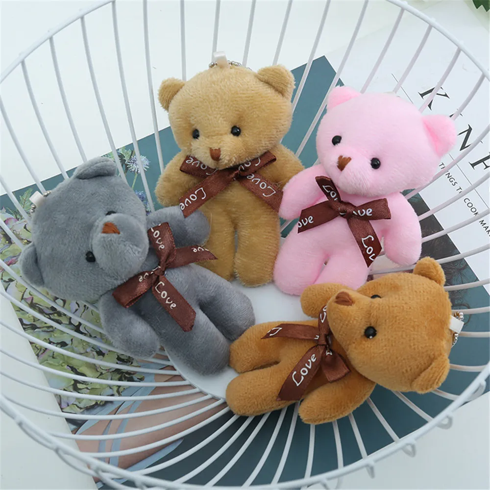 12cm Cute Mini Teddy Bear Doll Car Keychain Novelty Girls Cartoon Small Animal Kawaii Key Chain Trinket Car Accessoires