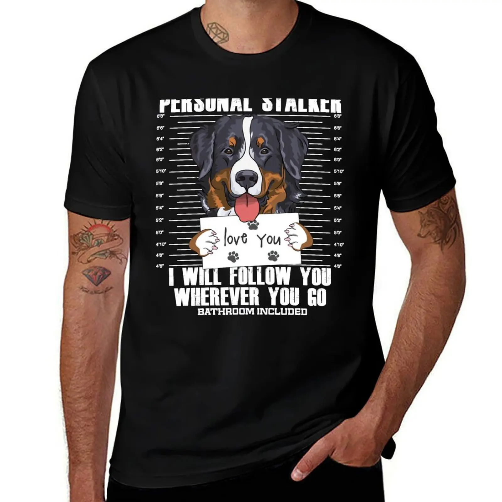 Bernese Mountain Dog Stalker Cartoon T-Shirt Casual Simple Design Short Sleeve Shirt T-Shirt