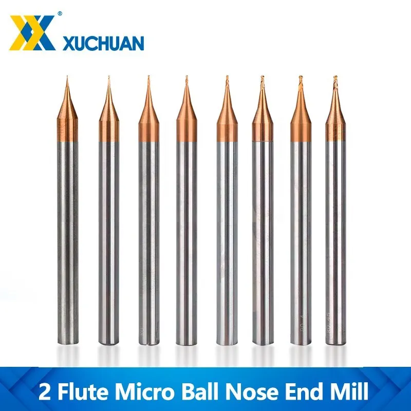 

Carbide End Mill Two Flute Micro Ball Nose End Mill R0.1-R0.5 TiCN Coated Tungsten Carbide Milling Bit CNC Machine Router