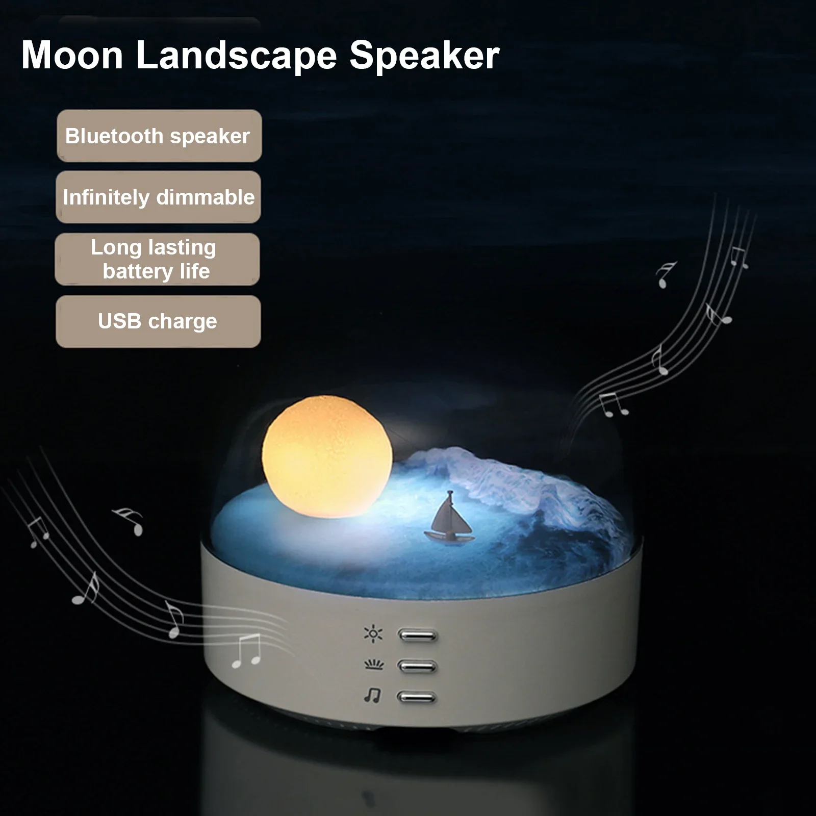 Moon Landscape Night Light Bluetooth Audio Rechargeable Dimmable Ambient Table Lamp for Home Decorations Bedroom Night Light