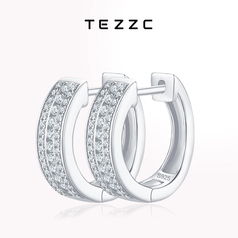 

Tezzc Full Moissanite Earrings for Women Lab Diamond Sparkling Ear Studs 925 Sterling Silver Wedding Hoops Earring with GRA