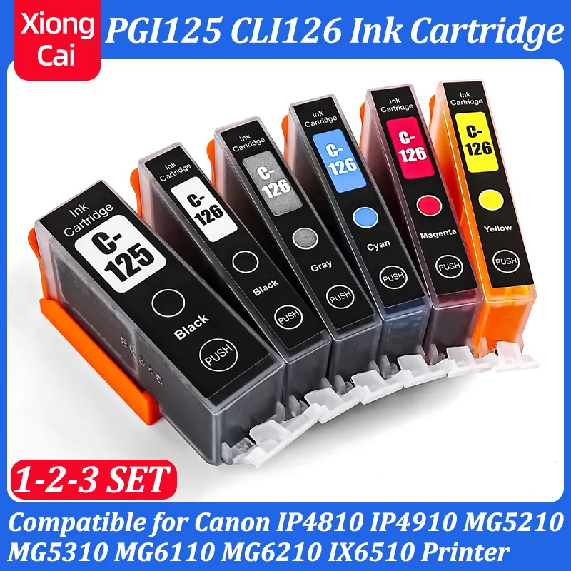 

1~3 SET PGI125 CLI126 125 126 Ink Cartridge Compatible For Canon IP4810 IP4910 MG5210 MG5310 MG6110 MG6210 IX6510 Printer