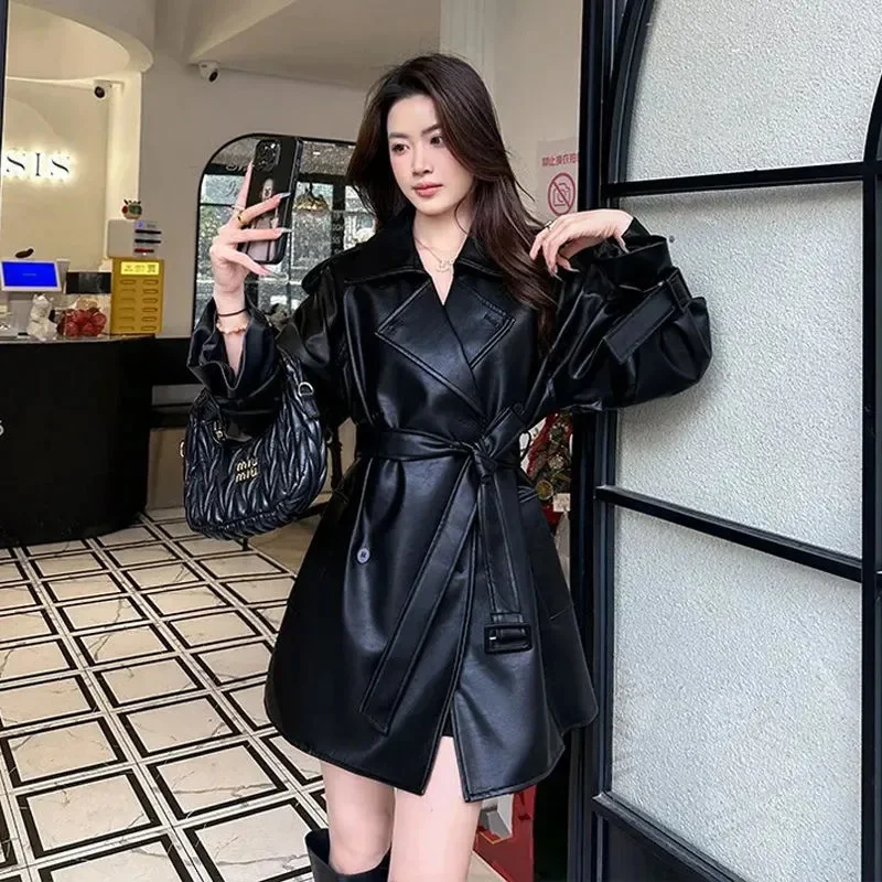 Nova moda jaqueta de couro do plutônio feminino primavera outono solto versátil outerwear senhoras jaquetas de couro senhora blusões