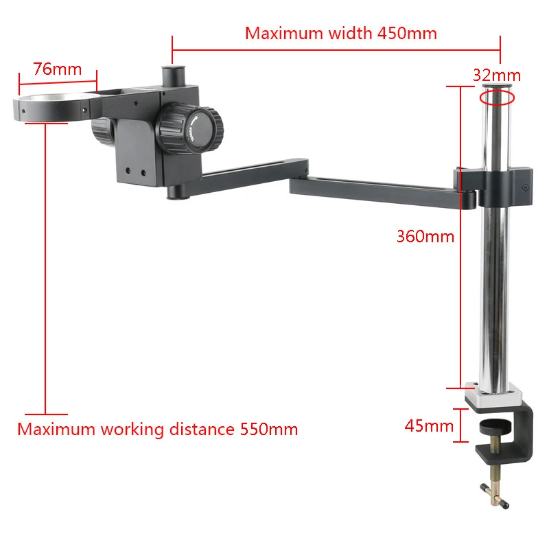 Universele Verstelbare Draairichting Arm Microscoop Beugel Tafelklem 50Mm 76Mm Voor Stereo Trinoculaire Microscoop Videocamera
