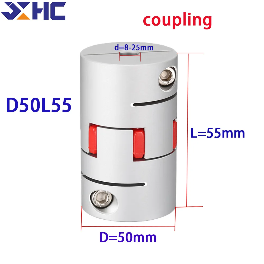 1Pcs Flexible plum clamp coupler D50L55 Motor Coupling Motor Shaft Aluminium alloy Coupler 8/9//10/12/14/16/18/20/22/25mm D50L55