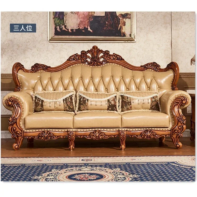 L # European Style Luxury Home Living Room Sofa Set Furniture Modern Genuine Leather Sofa Set