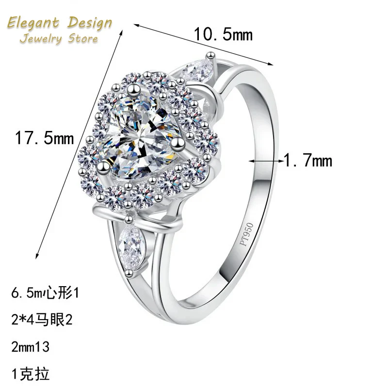 

For Women Love Wrapped Handheld Flower Diamond Ring 1 Carat Moissanite Luxurious Platinum Pt950 Rings Exquisite Elegant Gift