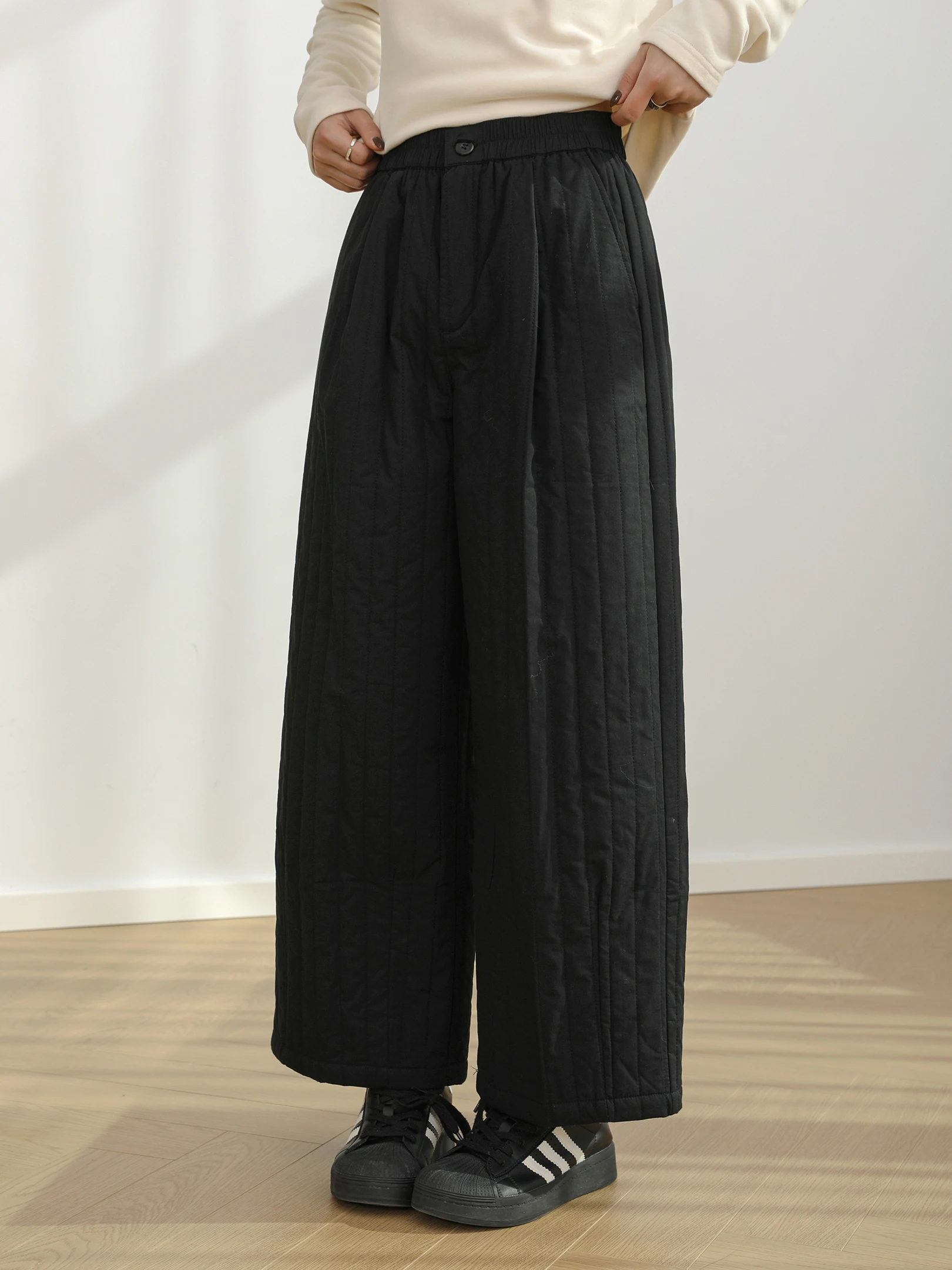 

Теплые хлопковые брюки с широкими штанинами, прямого кроя, свободные, женские, зимние, модные, в стиле ретро, повседневные, термо, с высокой талией, укороченные (7/9)