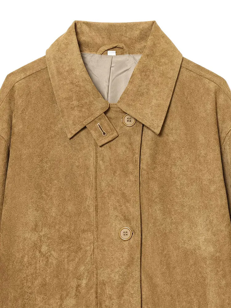 

NLZGMSJ Elegant Women Faux Suede Jacket 2025 Autumn Winter Long Sleeve Pockets Loose Coat Female OuterwearY2K