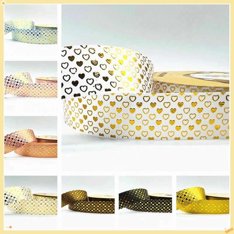 

5yards 25mm Ribbon Polyester Printing Heart Shape Ribbon For Handmade Design Bow Wedding Christmas Decoration