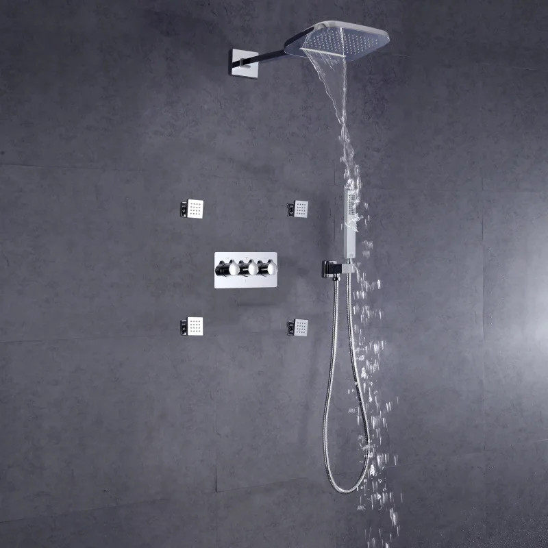 Chrome canopy concealed shower set, rain shower shower, bathroom concealed hot and cold flowers