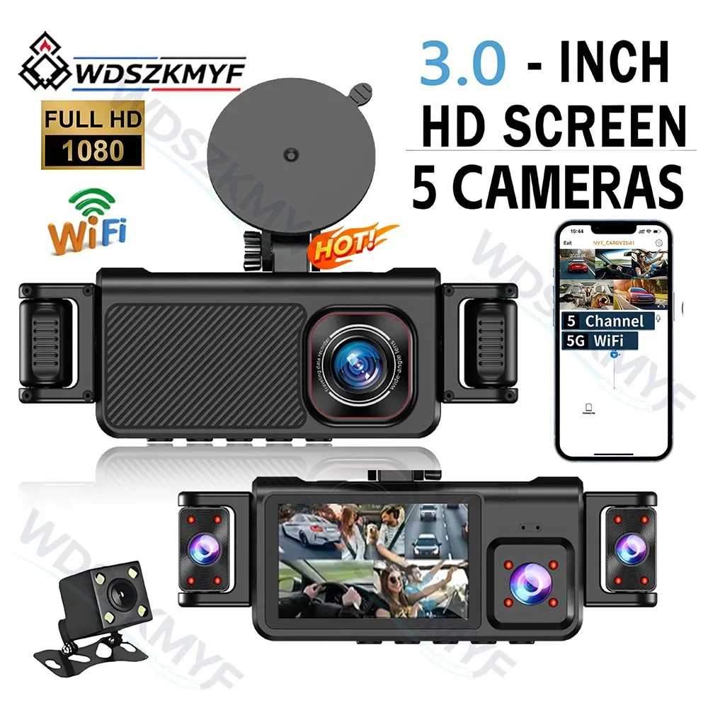 360 Degrees 5CH Car DVR 1080P Video Recorder  Dash Cam 4/5Lens 1K Front right left inside Rear View camera 24h Parking Monitor