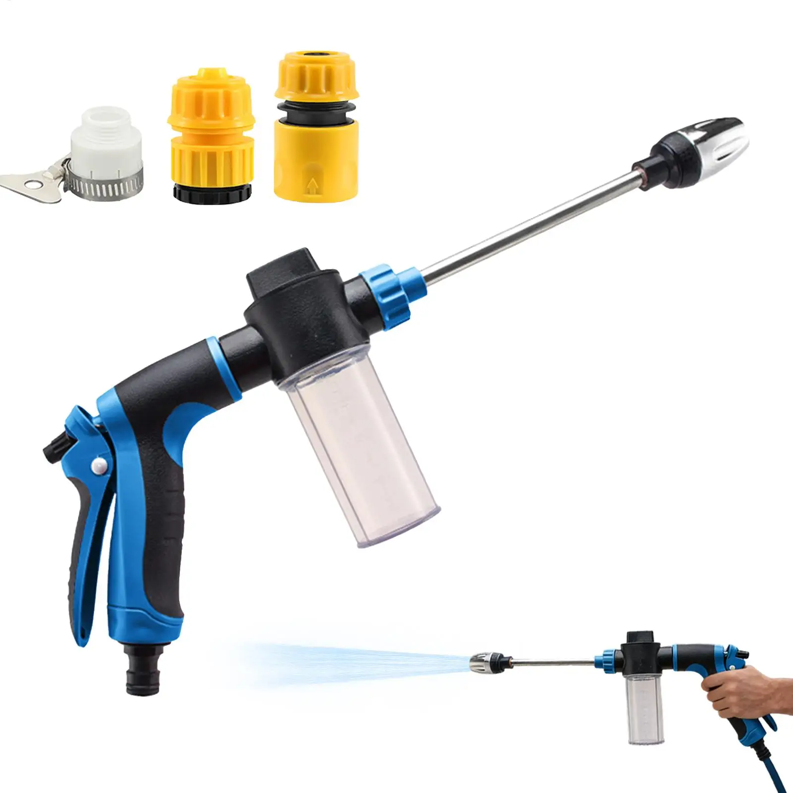 

High-pressure car wash water gun with multiple interfaces and various sizes of telescopic hoses, for home car washing, gardening