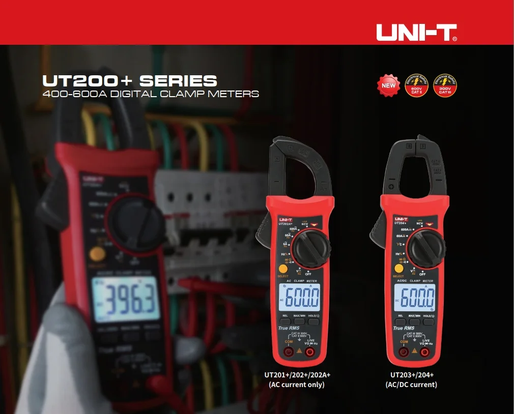 UNI-T UT200+ Series Digital Clamp Meter True RMS Auto Range Multimeter AC/DC Voltage Current Frequency Temperature Tester