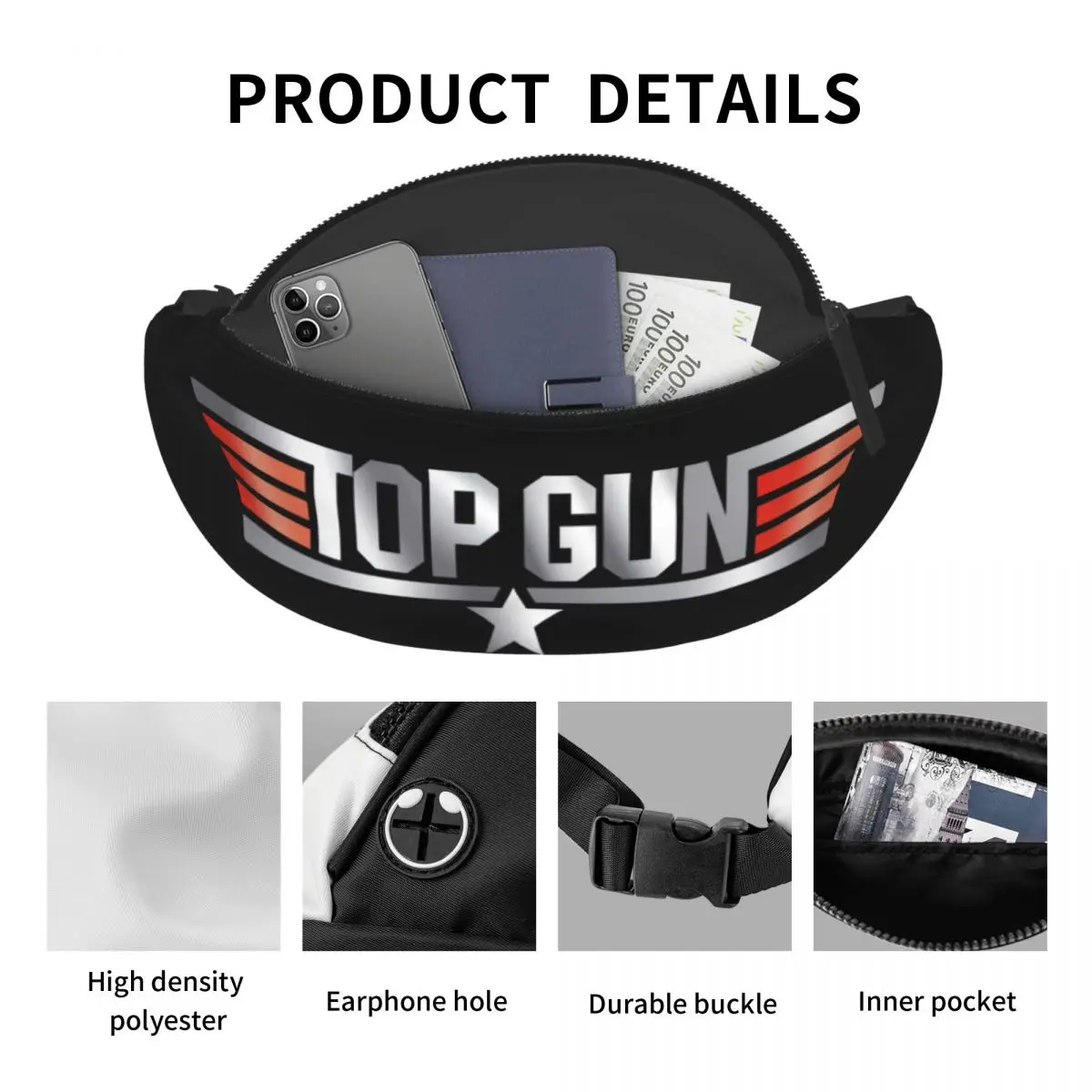 Bolsa de cintura cruzada personalizada para mulheres, Tom Cruise, filme Maverick, pacote Top Gun Fanny, bolsa de dinheiro, viagem, caminhada, telefone, moda