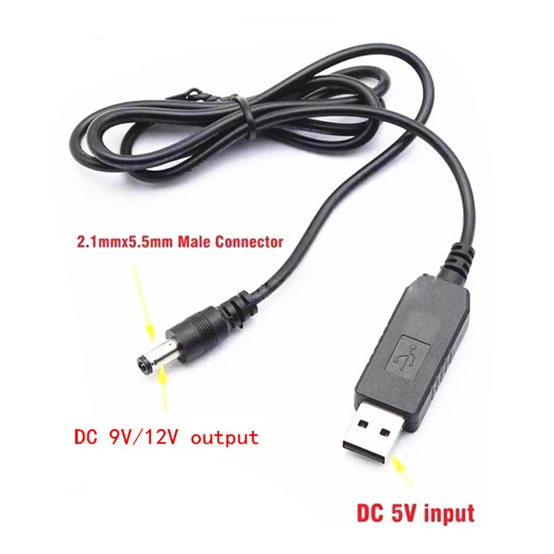 와이파이-보조베터리 케이블 커넥터, DC 5V-12V USB 케이블 부스트 컨버터, 스텝 업 코드, 와이파이 라우터 모뎀 선풍기, 5.5x2.1mm