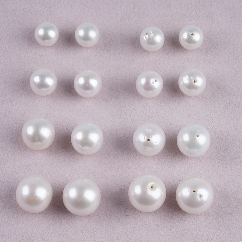9-10mm/10-11mm/12-13mm/13-14mm  White Round Freshwater Pearls Cultured Pearl in Pair for Jewelry Making