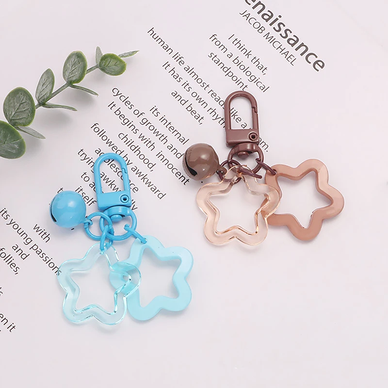 Five-pointed Star Bell Pendant Keychain Elegant Candy Color Bag Keyring Jewelry For Women Girl Car Hanging Trinket Key Holder