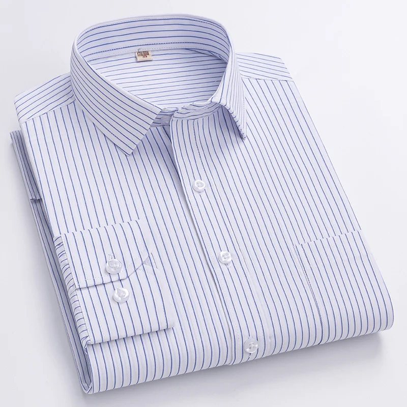 S~7XL Men's Formal Shirt Long Sleeve Extra Large Size Office Solid Color Striped Classic Versatile Fashion Business White Shirt