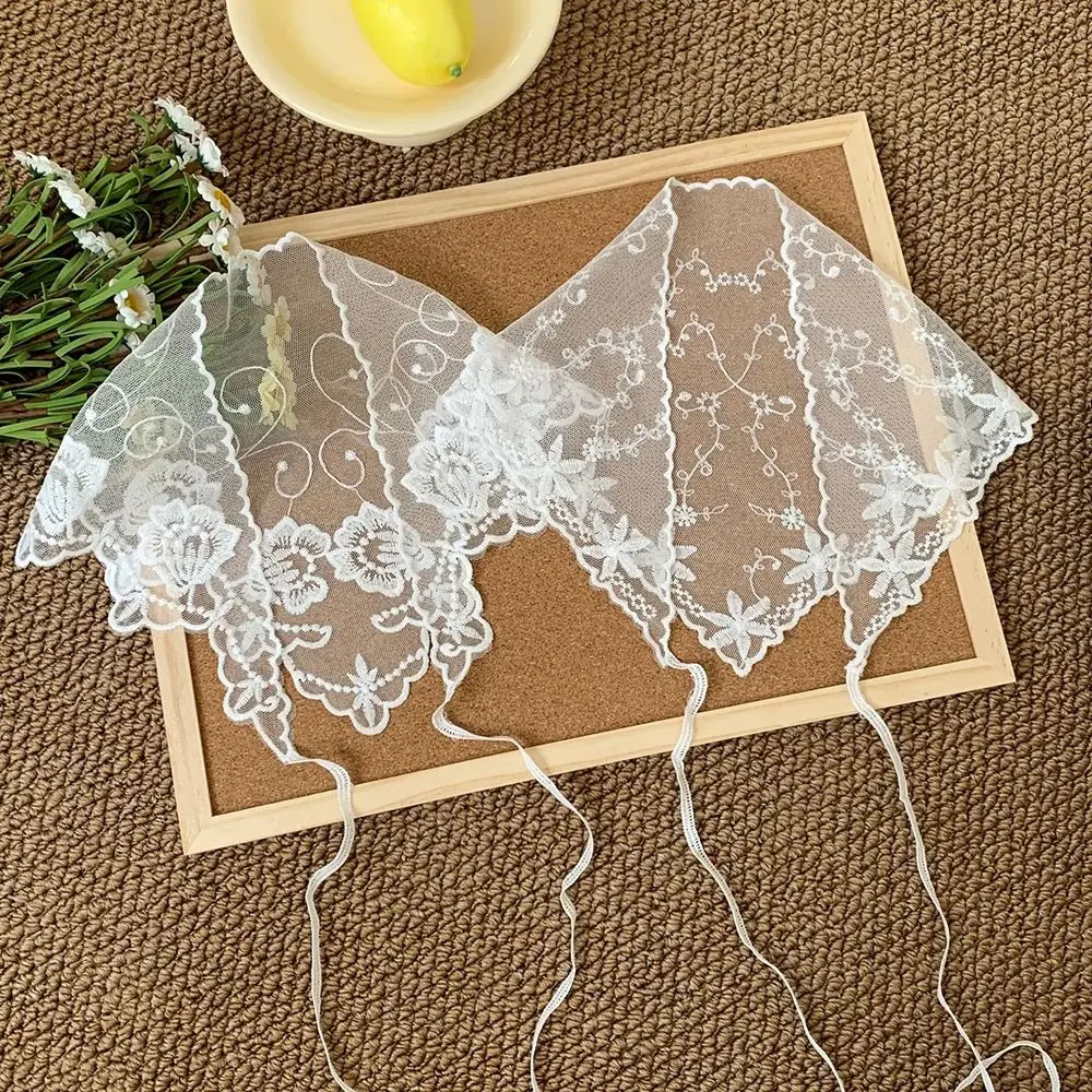 Elegant White Woven Floral Lace Hair Scarf Wraps Sweet Breathable Lace Hair Accessories Retro Triangle Headscarf Travel