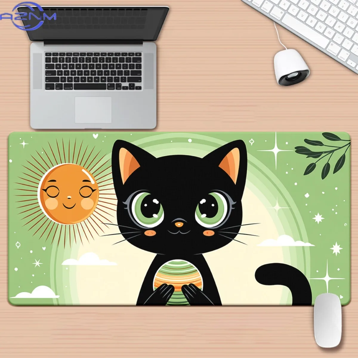 1pc Black Cat with Sun Pattern HD Printed Pad for Desk, Multi Functional XXL Mousepad, Keyboard Gaming Mouse Mats, Office Comput