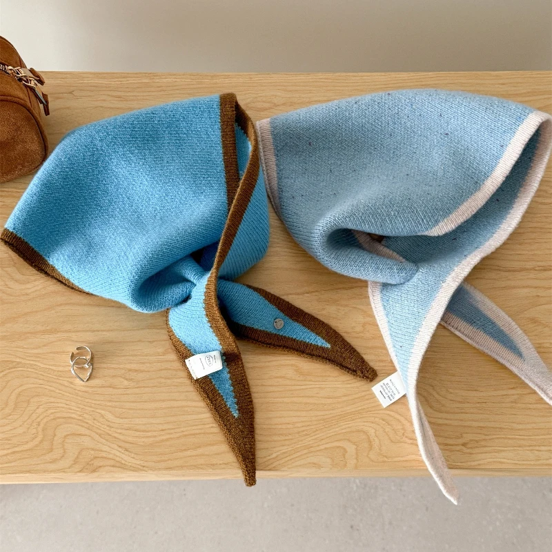 Vintage stijl wollen contrasterende driehoekige sjaal voor dames herfst en winter Veelzijdige warme nekbeschermingssjaal Dames Luxe