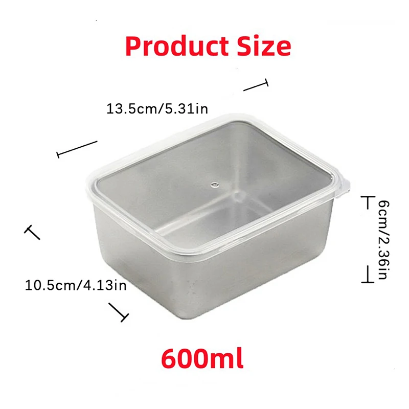 600ml Stainless Steel Refrigerator Food Storage Box With Plastic Lid Prepare Food Freshness Preservation Box Picnic Box