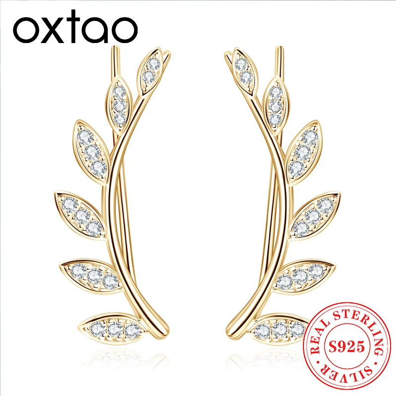 

OXTAO модные серьги для пирсинга в форме листа, стерлинговое серебро 925 пробы, круглая огранка D VVS1, серьги-альпиниты с муассанитом для женщин, ювелирные изделия