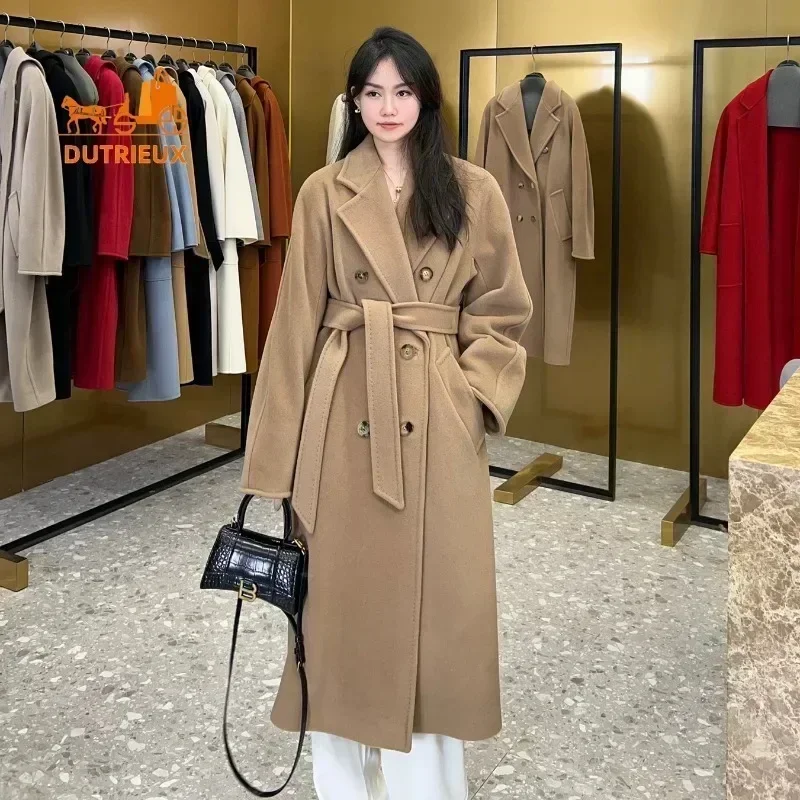 DUTRIEUX Top Quality Women Coat, Luxury Double Faced 10% Cashmere 90% Wool Women Long Coat Jacket,Winter Cashmere Coat for Women