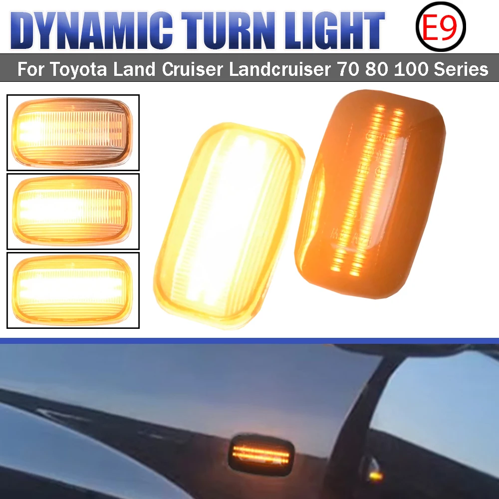 2 Pieces For Toyota Land Cruiser Landcruiser 70 80 100 Series Dynamic LED Side Marker Fender Lights Flowing Turn Signal Light