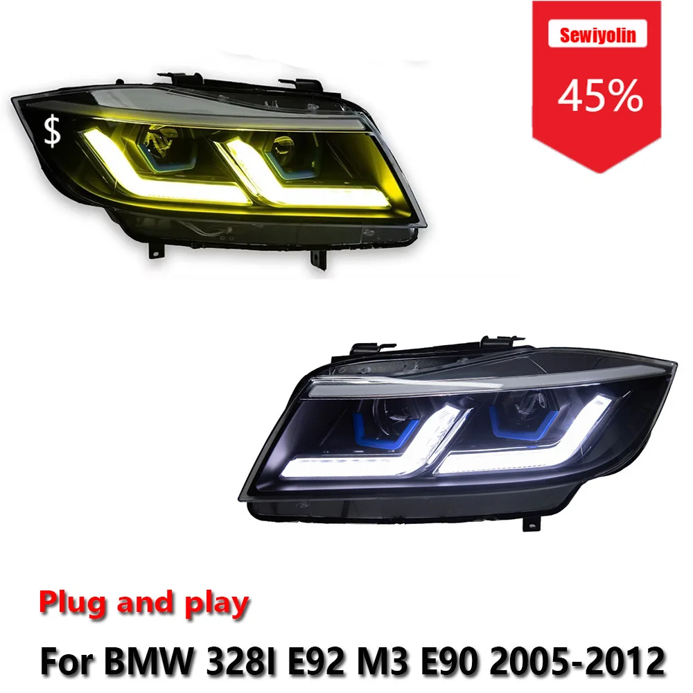 

Sewiyolin Car LED Headlight Assemblies For BMW 328I E92 M3 E90 2005-2012 Fog DRL Brake Turn Signal Lamp Plug and Play