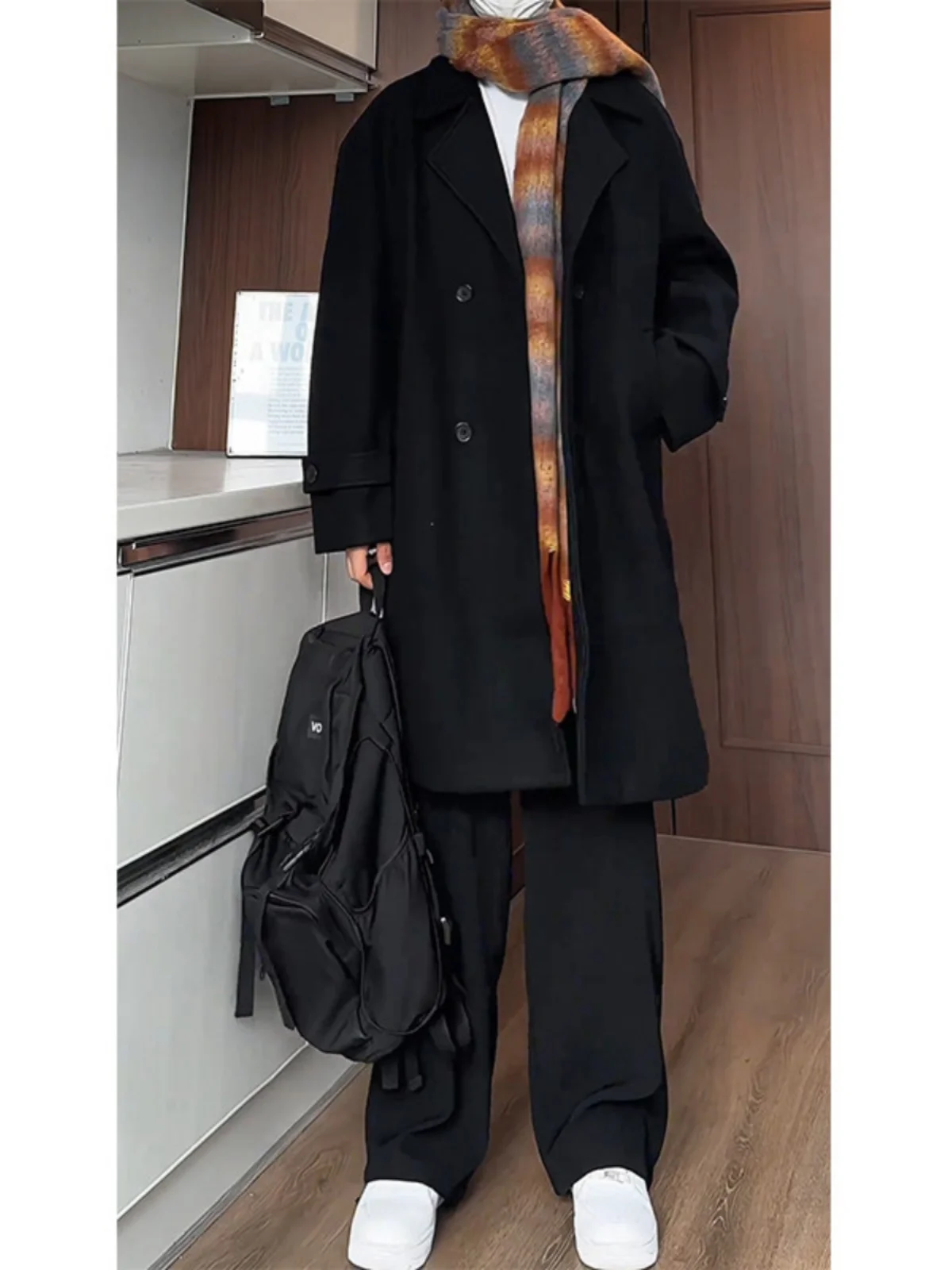 

Корейское мужское шерстяное пальто, осень-зима, средней длины, Haome High ade, двухрядная твидовая ветровка на пуговицах Jaet