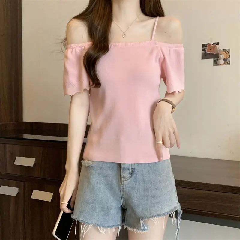 

Korean Spring Summer Casual Pullover Women's Girl Simple Knitted Loose Solid Color Hollow Out