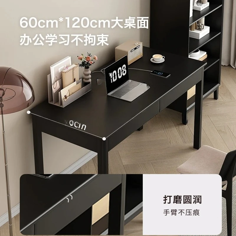 Solid Wood Desk Home Learning Simple Bedroom Writing Desk Office Dresser Black Study Computer Desk