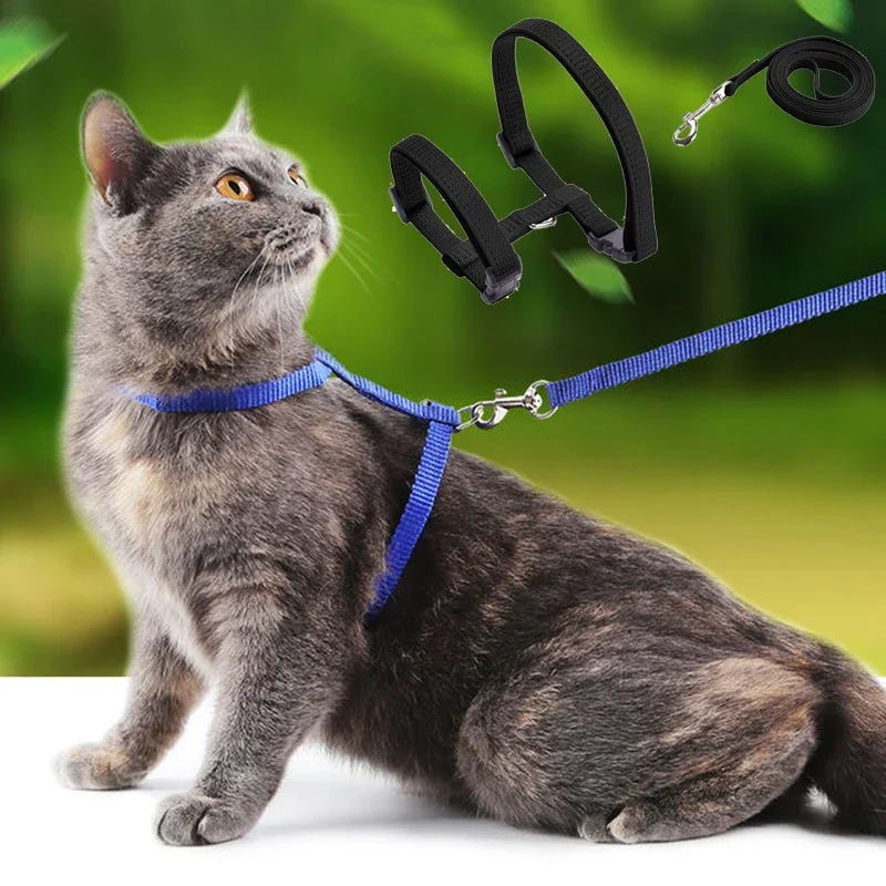 

Solid Color Nylon Cat Leash I-shaped Pet Harness Collar Rope Cats Outdoor Waiking Accessories for Dog Kitten Breathable Collars