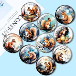 Watercolor Squirrels mixed 10pcs 12mm/18mm/20mm/25mm Round photo glass cabochon demo flat back Making findings