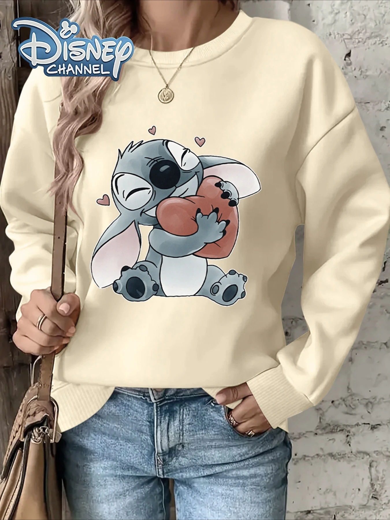 Disney Stitch Love Heart Sweatshirt Hoodie Fleece Dames Heren Katoen Herfst Winter Trui O-hals Hoody Oversized jas met lange mouwen