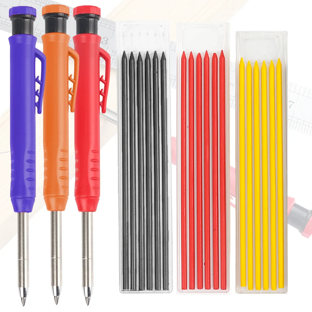 Solid Carpenter Pencil With Refill Built-in Sharpener Mechanical Woodworking Construction Pencil Line Drawing Marker Supplies