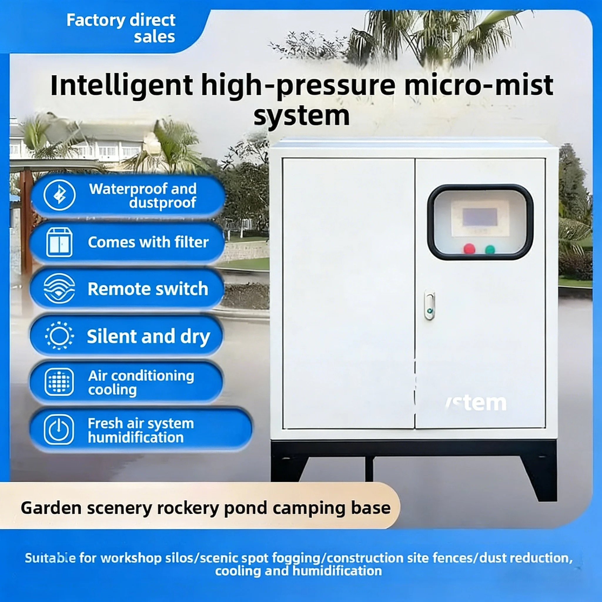 Automatic Electric Intelligent High Pressure Water Misting System Spraying Fogging Equipment for Basketball Court Cooling