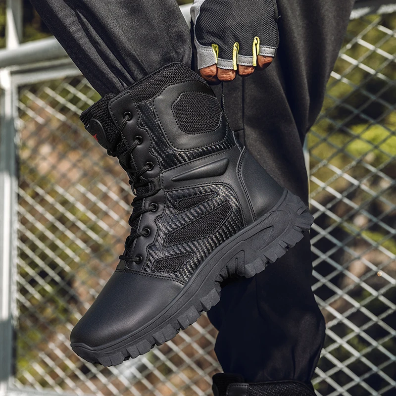

Outdoor High-top Boots Men Lace-up Breathable Anti-slip Shock-absorbing Combat Boots Men Solid Color Casual Ankle Boots Men