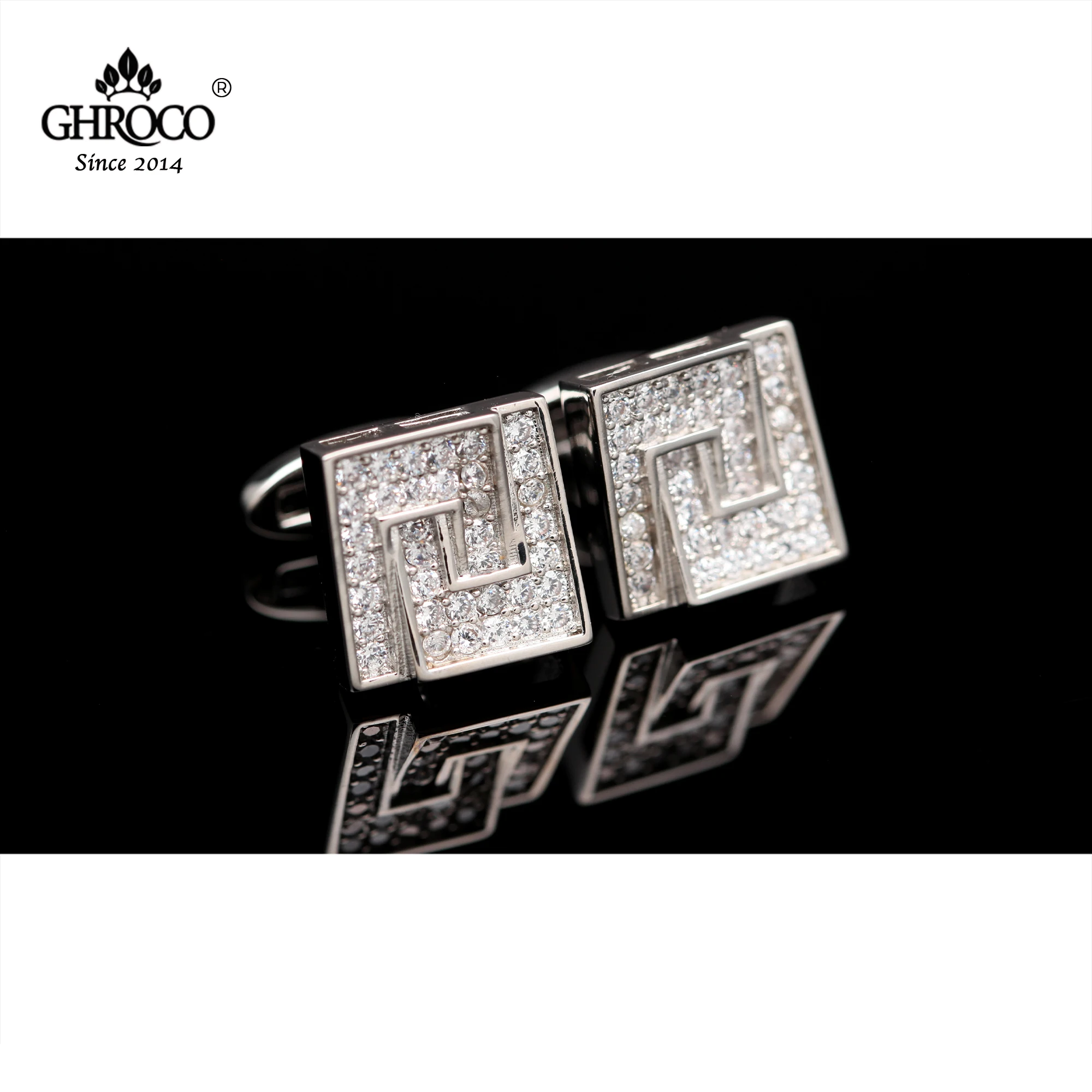 GHROCO High Quality Exquisite Glass Inlaid Shaped French Shirt Cufflinks Fashion Luxury Gifts Business Men and Women Groomsme