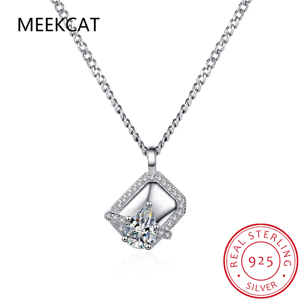

Pear Cut D Color Moissanite Square Pendant Necklace for Women S925 Sterling Silver Waterdrop Shape Necklace Jewelry Gift