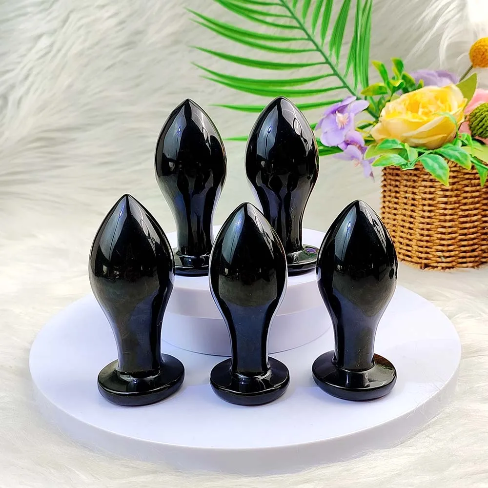

1pc Natural Black Obsidian Massage Wand Large Crystal Stone Yoni Massage Stick As Women Or Man Gift Body With Base Reiki Quartz