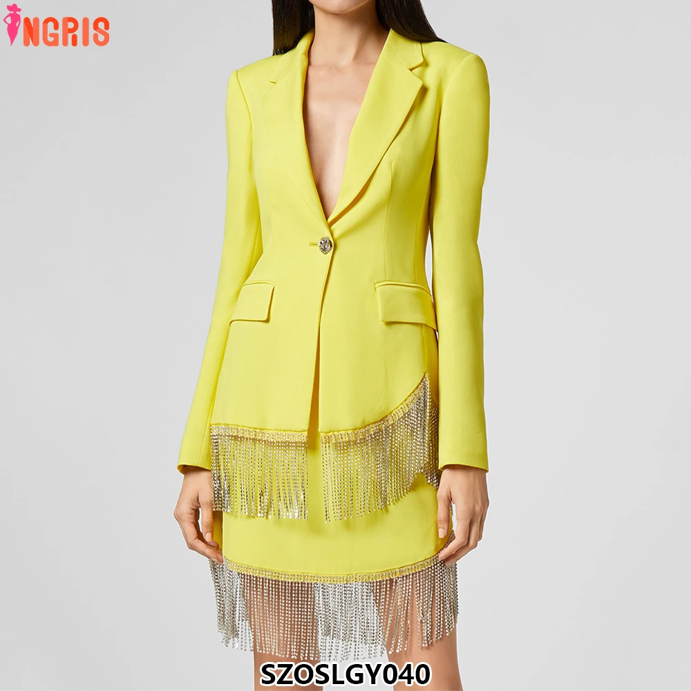 

2025 new spring design women tassel trim beading luxury casual women skirt suit set-SZOSLGY040