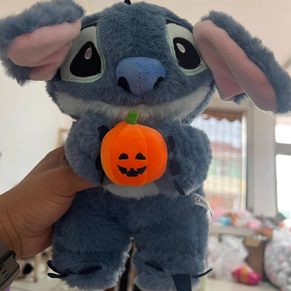 

New Disney Stitch Halloween Plush Doll With Breath Child Peluche Soothes Toy Anime Baby Light Sleep Toys Pumpkin Stitch Kid Gift