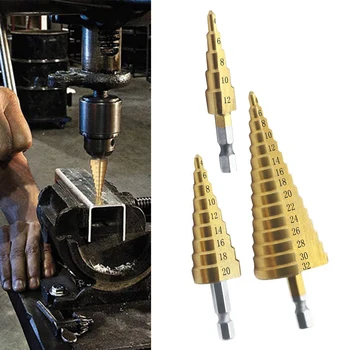 Flauta espiral métrica, 3 peças, aço de alta velocidade 4241, formato de pagode, cortador de buraco, cone de aço, conjunto de brocas, afiação de passo de aço