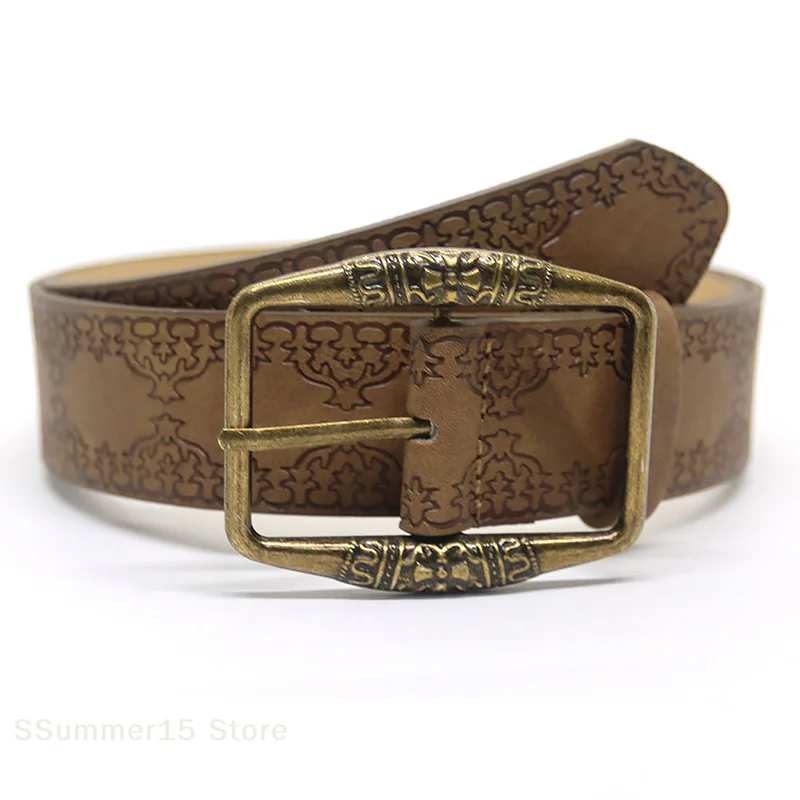 【R】1PC Female Pu Leather Hip Hop Fashion Waistband Pattern Print Retro Y2K Belts For Women Buckle Pin Waist Belt