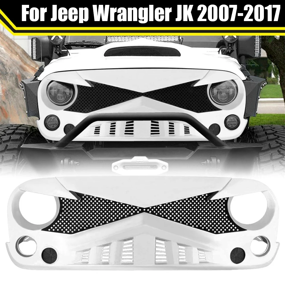 

White Knight Style Grille For Jeep Wrangler JK 2007-2017 Car Grill Racing Grills Front Bumper Mesh Modified Mask Trim Upper Grid