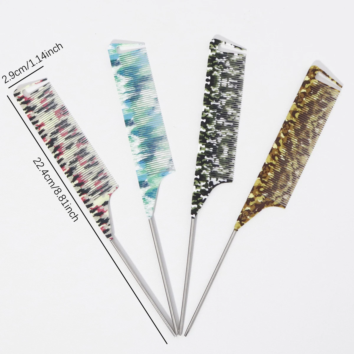 1pc steel needle pointed tail comb,camouflage graffiti design pattern,hair salon barber styling comb,Special for real hair wigs
